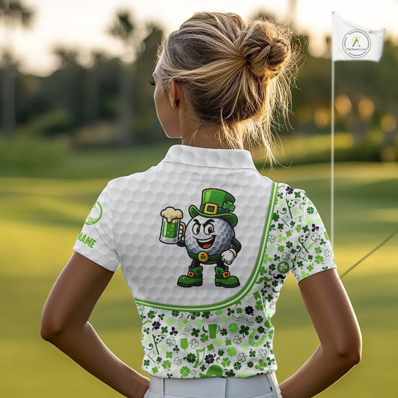 Personalized Funny Golf beer Green clover pattern golf clubs St Patrick's Day polo shirt