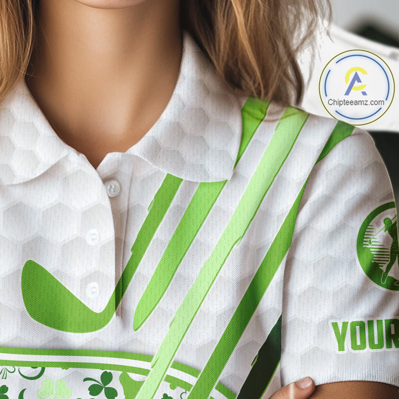 Personalized Funny Golf beer Green clover pattern golf clubs St Patrick's Day polo shirt