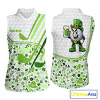Personalized Funny Golf beer Green clover pattern golf clubs St Patrick's Day Sleeveless polo shirt