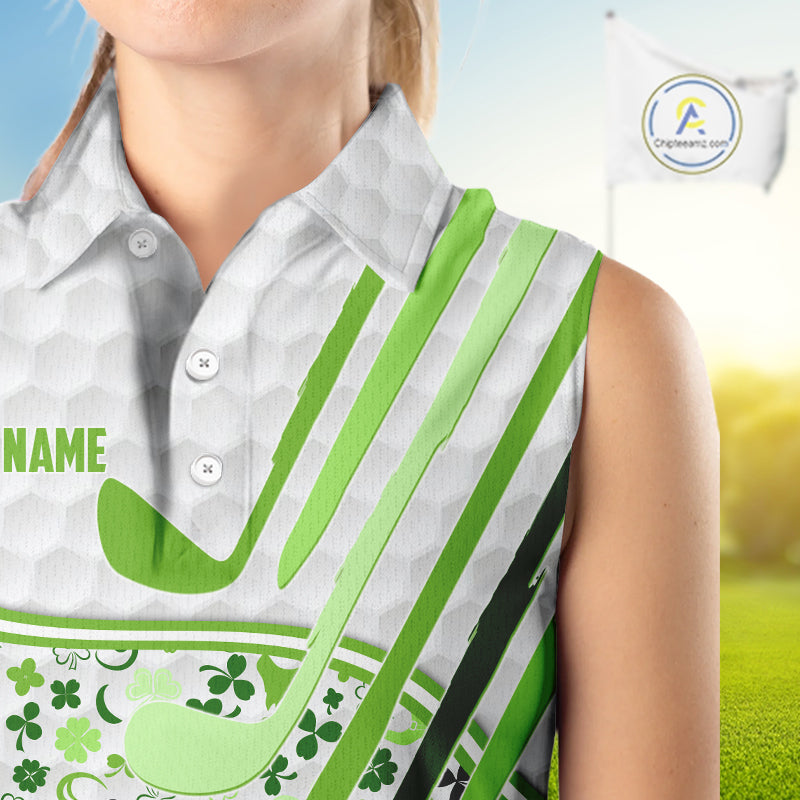 Personalized Funny Golf beer Green clover pattern golf clubs St Patrick's Day Sleeveless polo shirt
