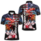 American Flag Rooster Bowling Polo, Quarter Zip Shirts Custom patriotic Team Bowling jerseys