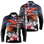American Flag Rooster Bowling Polo, Quarter Zip Shirts Custom patriotic Team Bowling jerseys