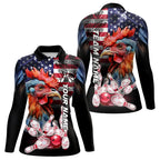 American Flag Rooster Bowling Polo, Quarter Zip Shirts Custom patriotic Team Bowling jerseys