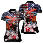 American Flag Rooster Bowling Polo, Quarter Zip Shirts Custom patriotic Team Bowling jerseys