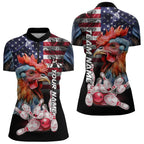 American Flag Rooster Bowling Polo, Quarter Zip Shirts Custom patriotic Team Bowling jerseys