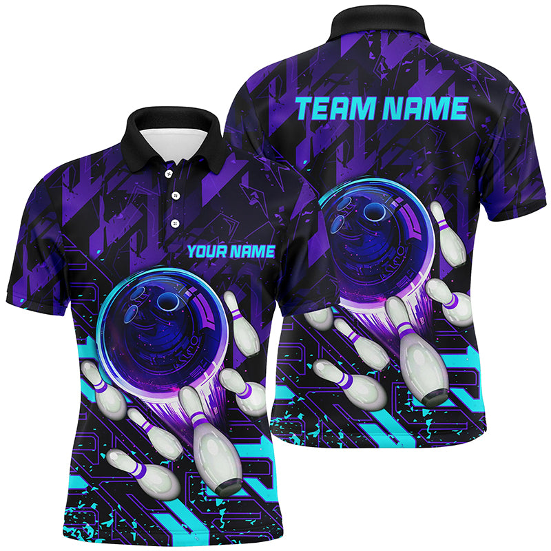 Bowling polo shirts Custom purple blue abstract Bowling Team league Jerseys, bowling gifts