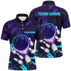 Bowling polo shirts Custom purple blue abstract Bowling Team league Jerseys, bowling gifts