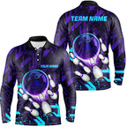 Bowling polo shirts Custom purple blue abstract Bowling Team league Jerseys, bowling gifts
