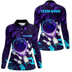 bowling polo shirts Custom purple blue abstract Bowling Team league Jerseys, bowling gifts