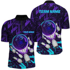 bowling Quarter Zip shirts Custom purple blue abstract Bowling Team league Jerseys, bowling gifts
