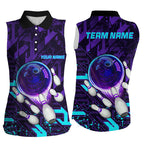 sleeveless polo shirts Custom purple blue abstract Bowling Team league Jerseys, bowling gifts