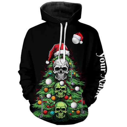 Funny Skull Golf Christmas Tree Golf Hoodies custom hoodie golf top unique Christmas golf gift