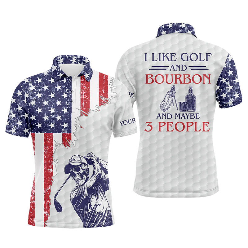 American flag patriotic golf polo shirt custom golf skull I like golf & bourbon & maybe 3 people