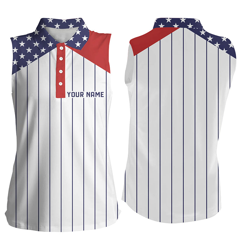 sleeveless polo shirt custom red, white and blue American flag patriotic stripes golf attire
