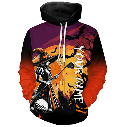 Halloween Witch play golf Hoodies custom golf attire hoodie, Halloween golfer gifts