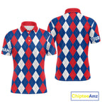 golf polo shirt custom red, white and blue argyle plaid pattern golf attire
