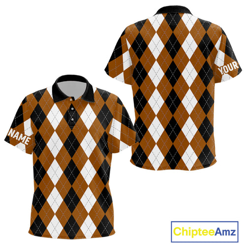 golf polo shirts custom brown argyle plaid pattern golf attire