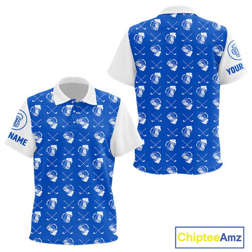 Blue and white golf pattern golf polo shirts custom golf beer outfit golf clothes