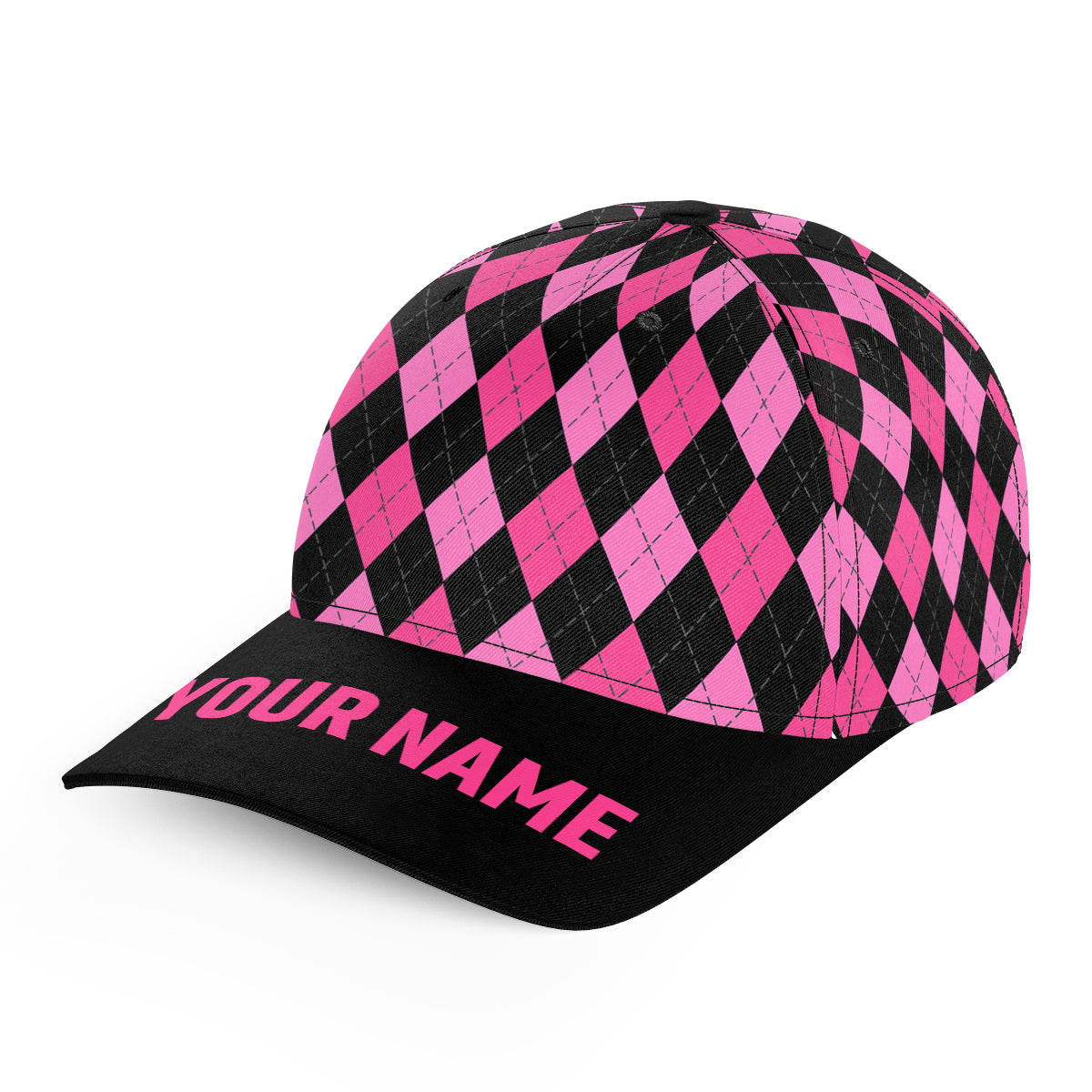 Multicolor argyle pattern custom name golf sun hats, unique golf gifts for golfers