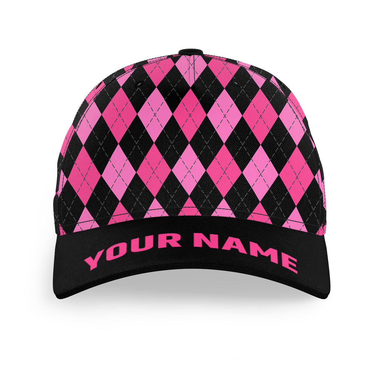Multicolor argyle pattern custom name golf sun hats, unique golf gifts for golfers