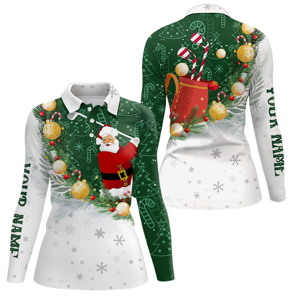 Santa Playing Golf Christmas Pattern golf polo shirts Custom Golf Outfit Golf Gifts