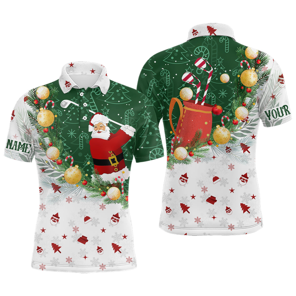 Christmas Santa Playing Golf Golf Polo Shirt Custom Christmas golf outfit Golf Gifts
