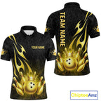 Black and Gold Flame Bowling Shirts Custom Bowling Team League Jersey, Gift For Bowler