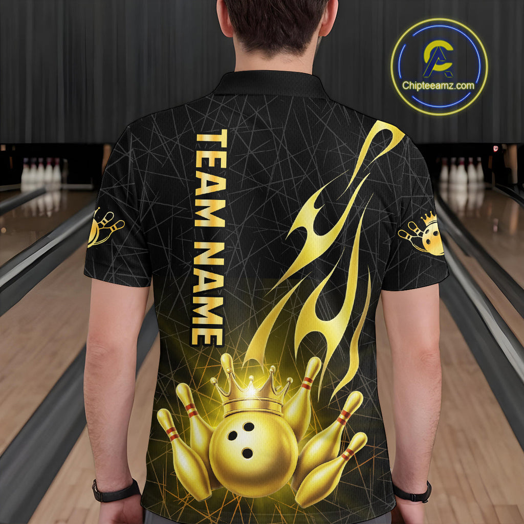 Black and Gold Flame Bowling Shirts Custom Bowling Team League Jersey, Gift For Bowler