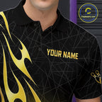 Black and Gold Flame Bowling Shirts Custom Bowling Team League Jersey, Gift For Bowler