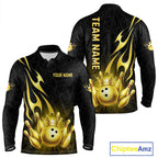 Black and Gold Flame Bowling Shirts Custom Bowling Team League Jersey, Gift For Bowler