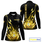 Black and Gold Flame Bowling Shirts Custom Bowling Team League Jersey, Gift For Bowler
