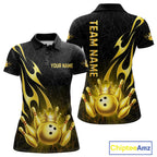 Black and Gold Flame Bowling Shirts Custom Bowling Team League Jersey, Gift For Bowler