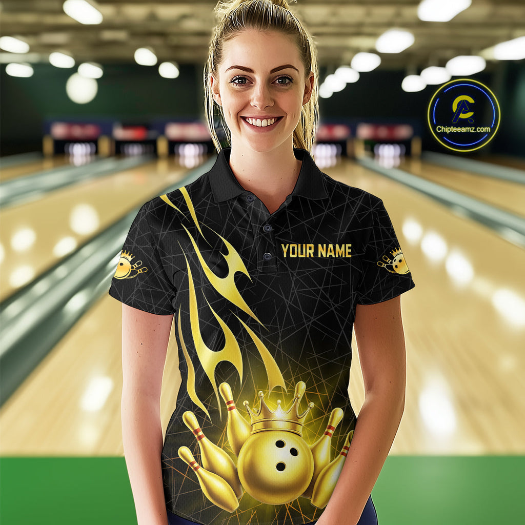 Black and Gold Flame Bowling Shirts Custom Bowling Team League Jersey, Gift For Bowler