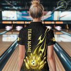 Black and Gold Flame Bowling Shirts Custom Bowling Team League Jersey, Gift For Bowler