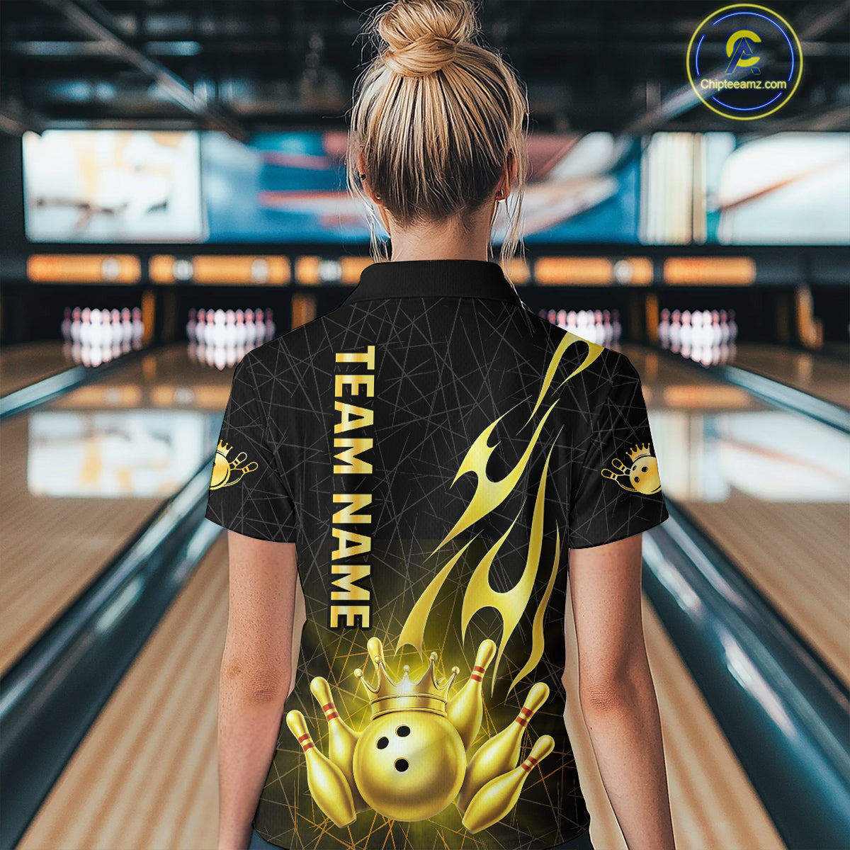 Black and Gold Flame Bowling Shirts Custom Bowling Team League Jersey, Gift For Bowler