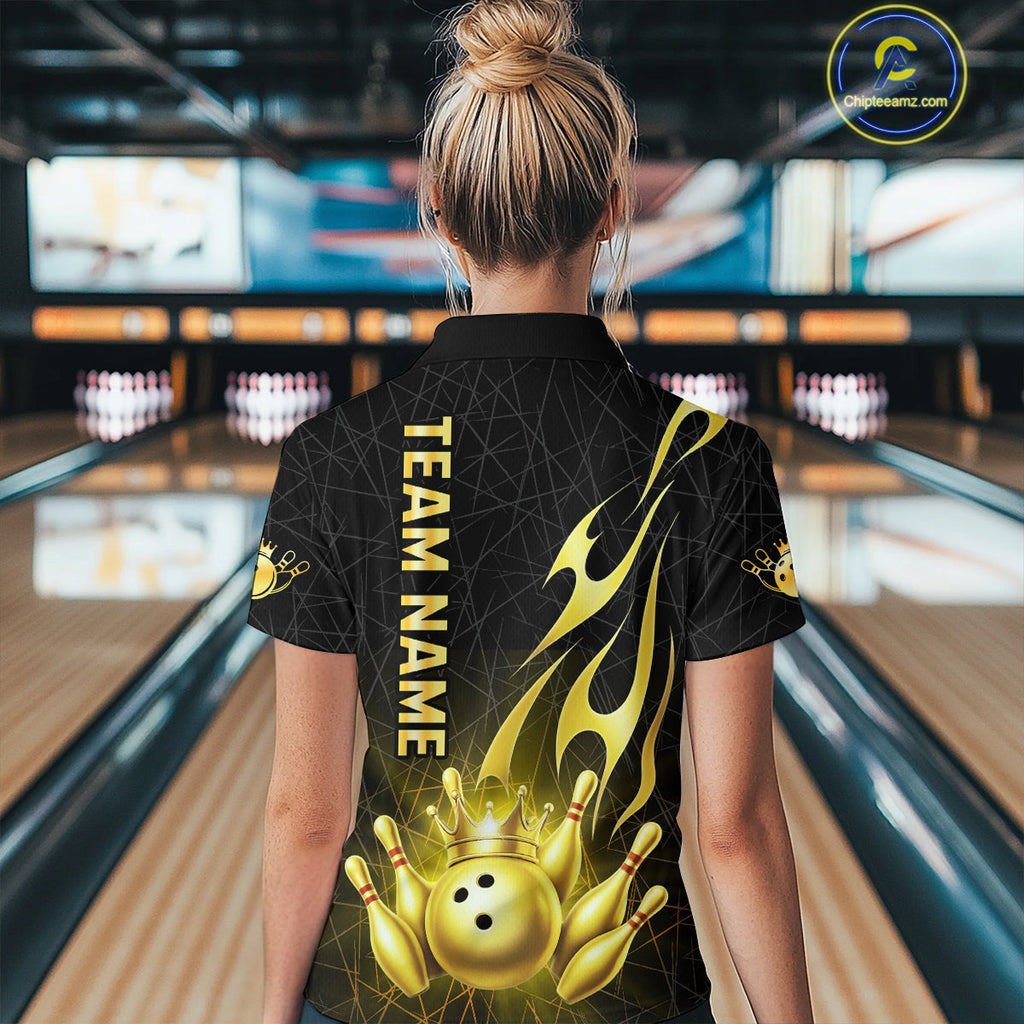 Black and Gold Flame Bowling Shirts Custom Bowling Team League Jersey, Gift For Bowler