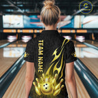 Black and Gold Flame Bowling Shirts Custom Bowling Team League Jersey, Gift For Bowler