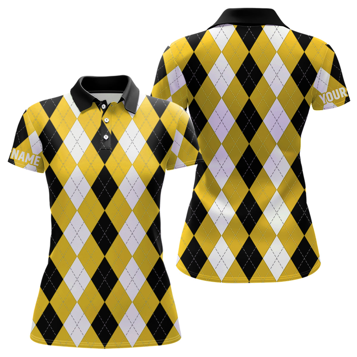 golf polo shirt custom yellow argyle plaid pattern golf attire