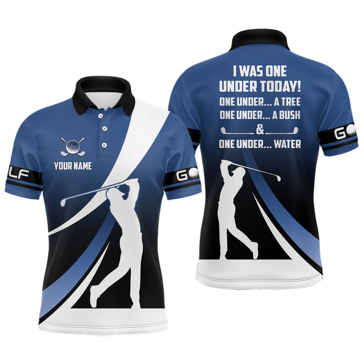 Funny Polo Golf shirt I was one under today tree, bush and water custom golf attire
