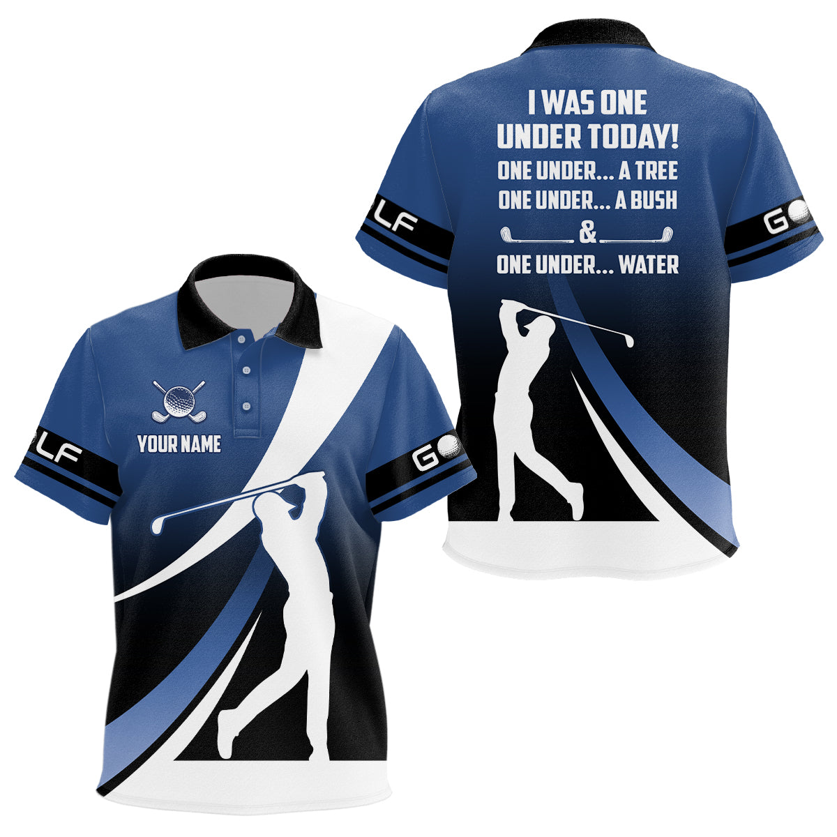 Funny Polo Golf shirt I was one under today tree, bush and water custom golf attire