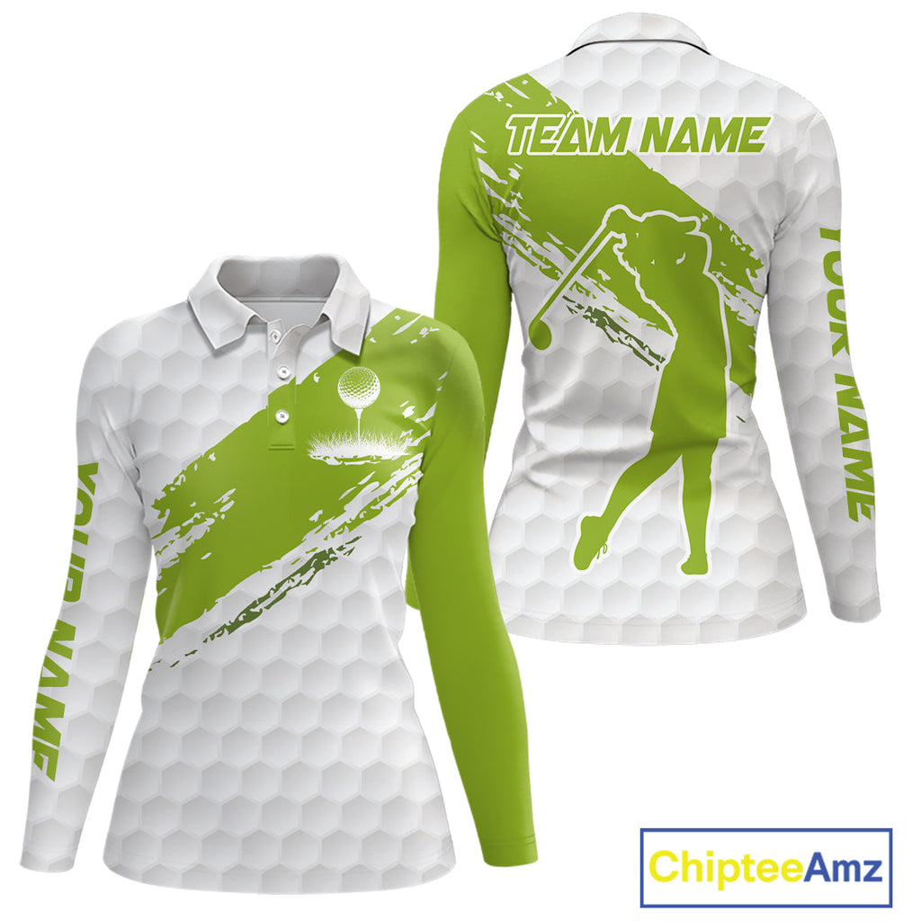 Green and White golf ball pattern golf polo shirts custom team golf clothes
