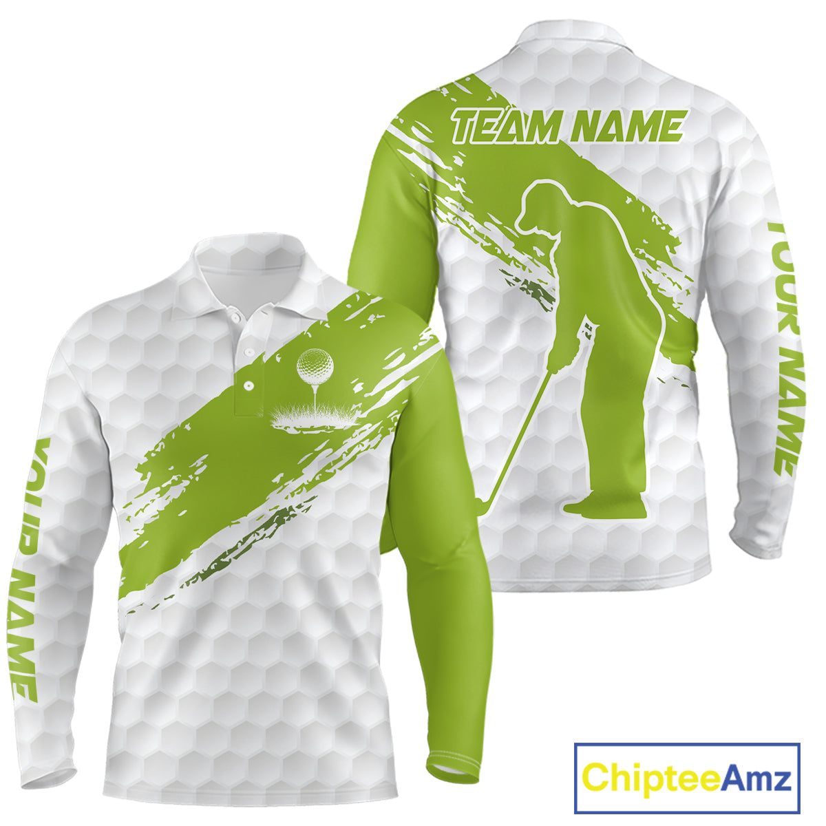 Green and White golf ball pattern golf polo shirts custom team name golf clothes