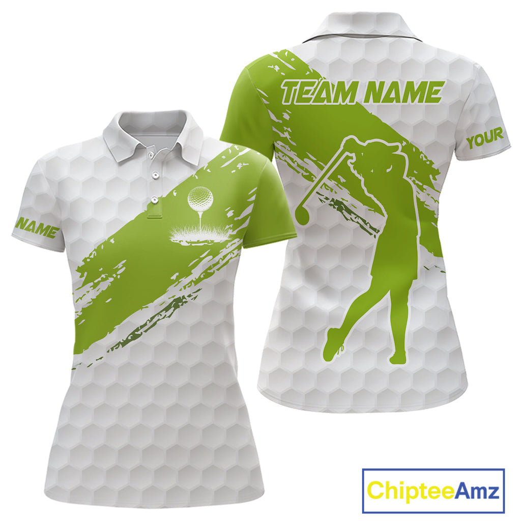 Green and White golf ball pattern golf polo shirts custom team golf clothes