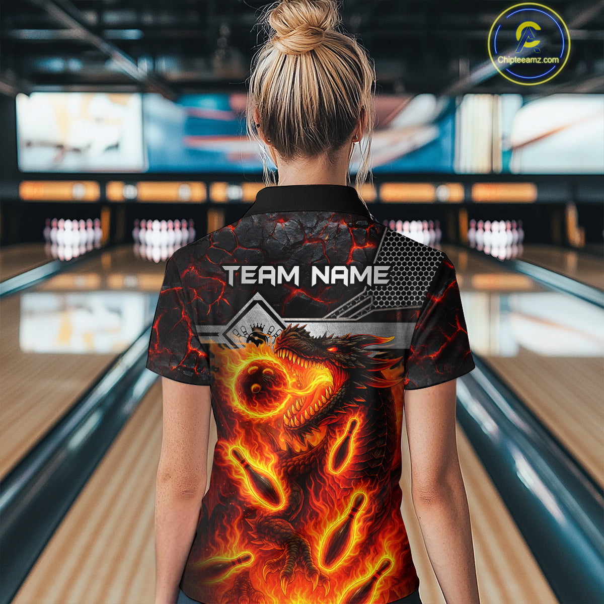Black And Red Flame Custom Dragon Bowling Shirts, Bowling League Shirts