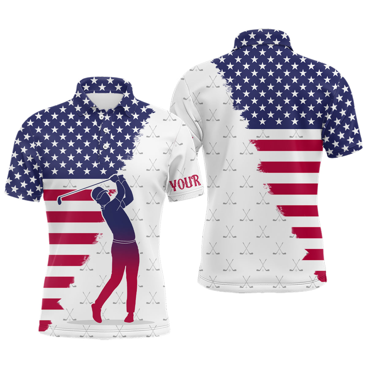 Red, White & Blue American Flag Golf Polo Shirts Custom patriotic golf attire