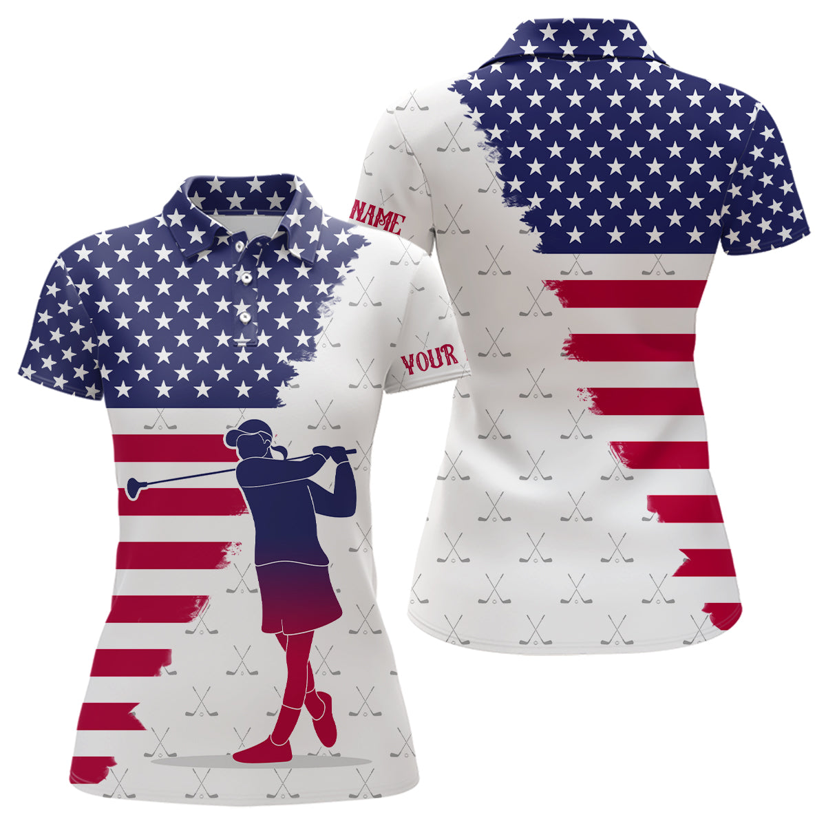 Red, White & Blue American Flag Golf Polo Shirts Custom patriotic golf attire