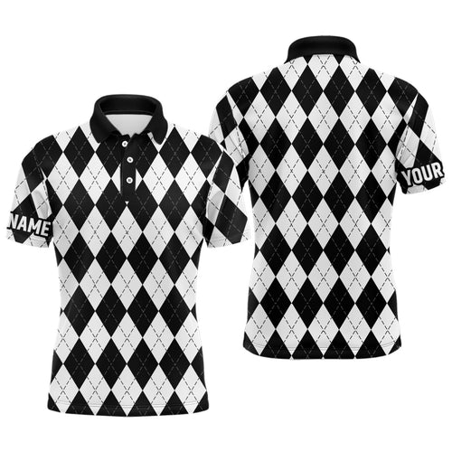 golf polo shirts custom White and black argyle plaid pattern golf attire