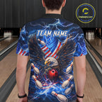 US Flag Eagle Bowling Shirts Custom Blue Lightning Thunder Patriotic Team Bowling Jerseys