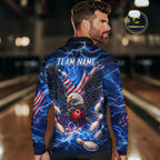 US Flag Eagle Bowling Shirts Custom Blue Lightning Thunder Patriotic Team Bowling Jerseys