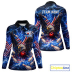 US Flag Eagle Bowling Shirts Custom Blue Lightning Thunder Patriotic Team Bowling Jerseys
